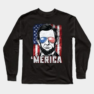 4th of July Merica Abraham Lincoln Long Sleeve T-Shirt